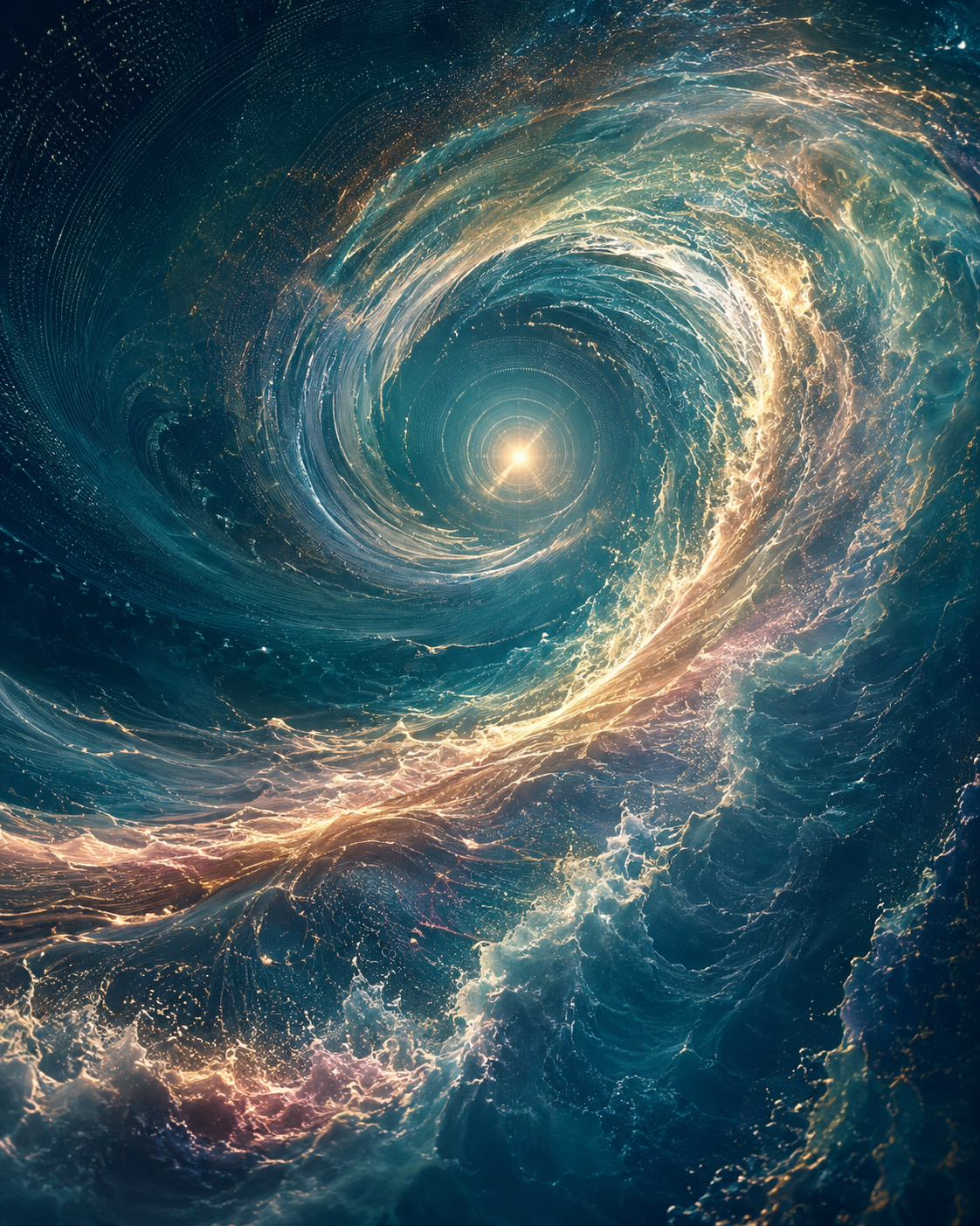 A flowing wave of luminous breath moving through a peaceful human figure