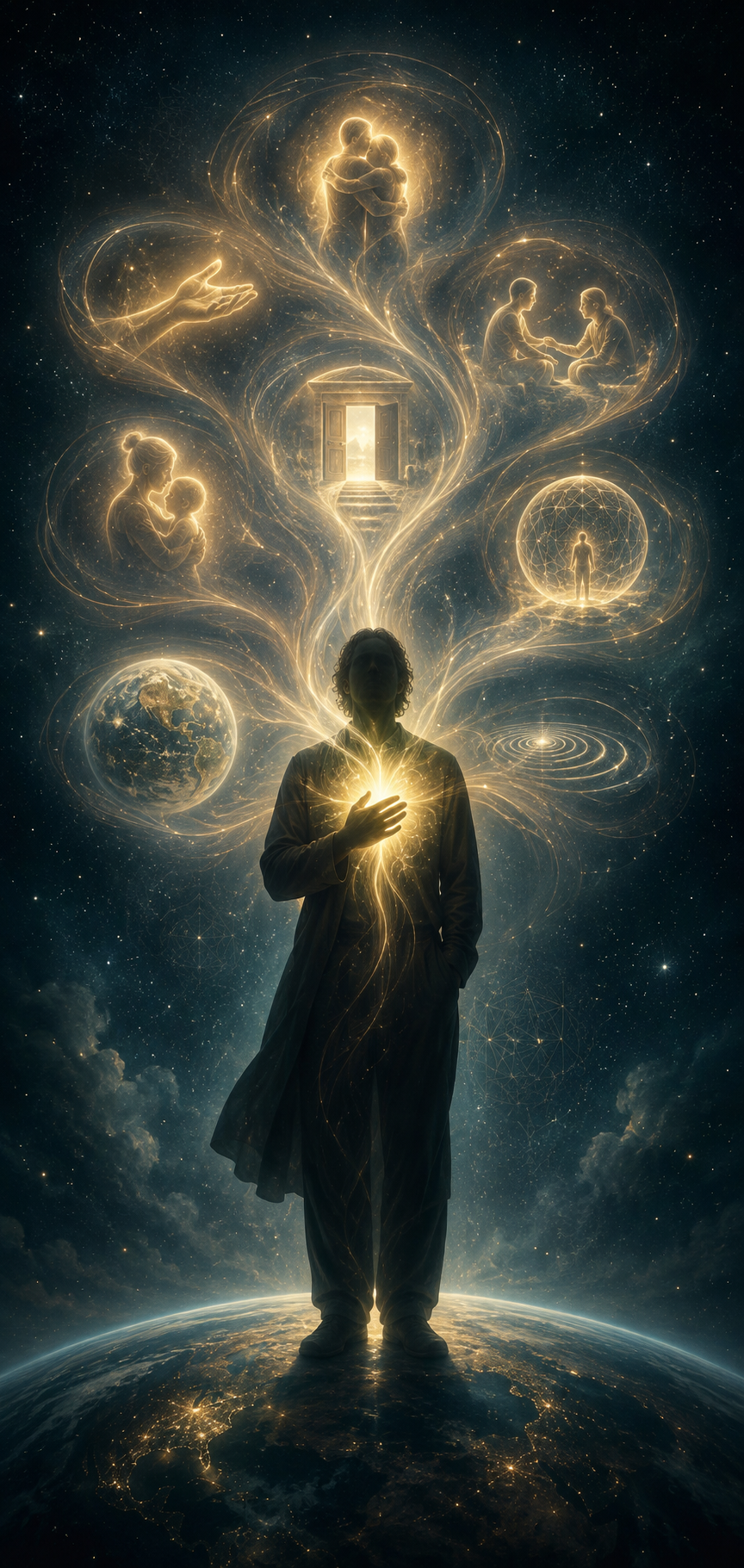 A radiant spiritual heart opening as a doorway between Earth and the heavens