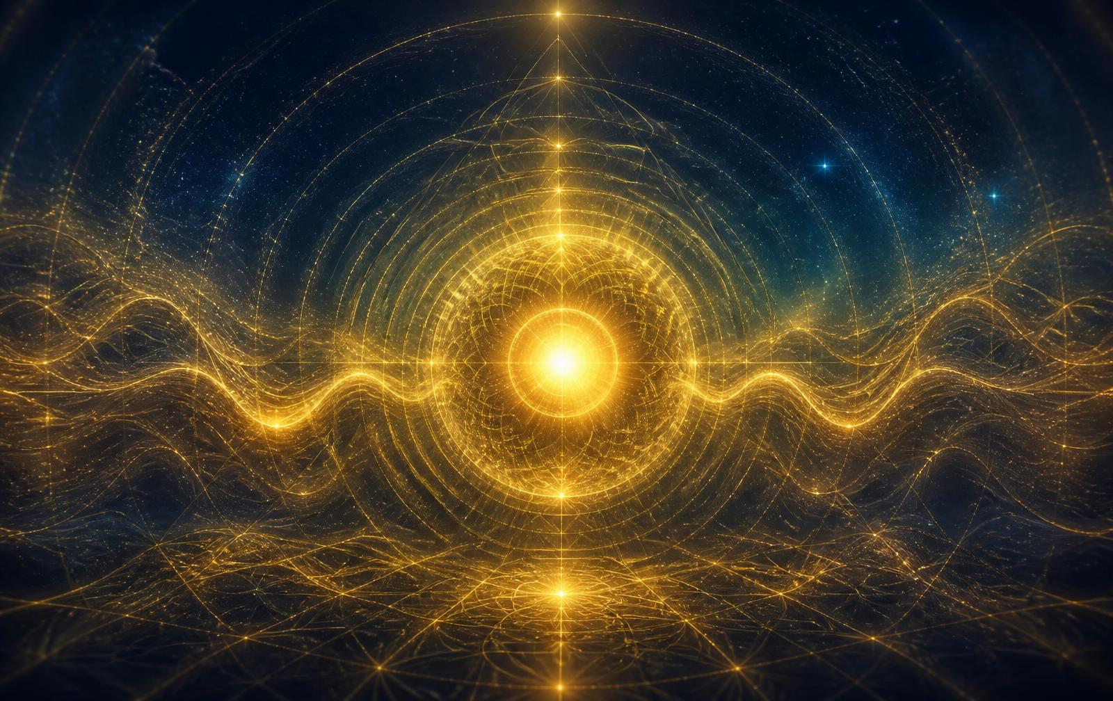 Luminous sacred energy rising in deep blue and gold, the field of Sekhem Music