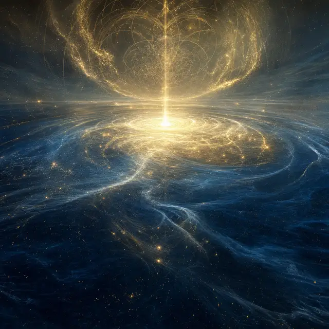 A formless expanse of gold and deep blue light evoking Source without gender in the Sekhem teachings.