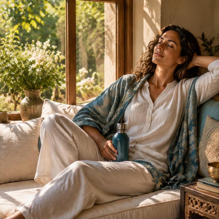 An adult resting comfortably beside a garden window